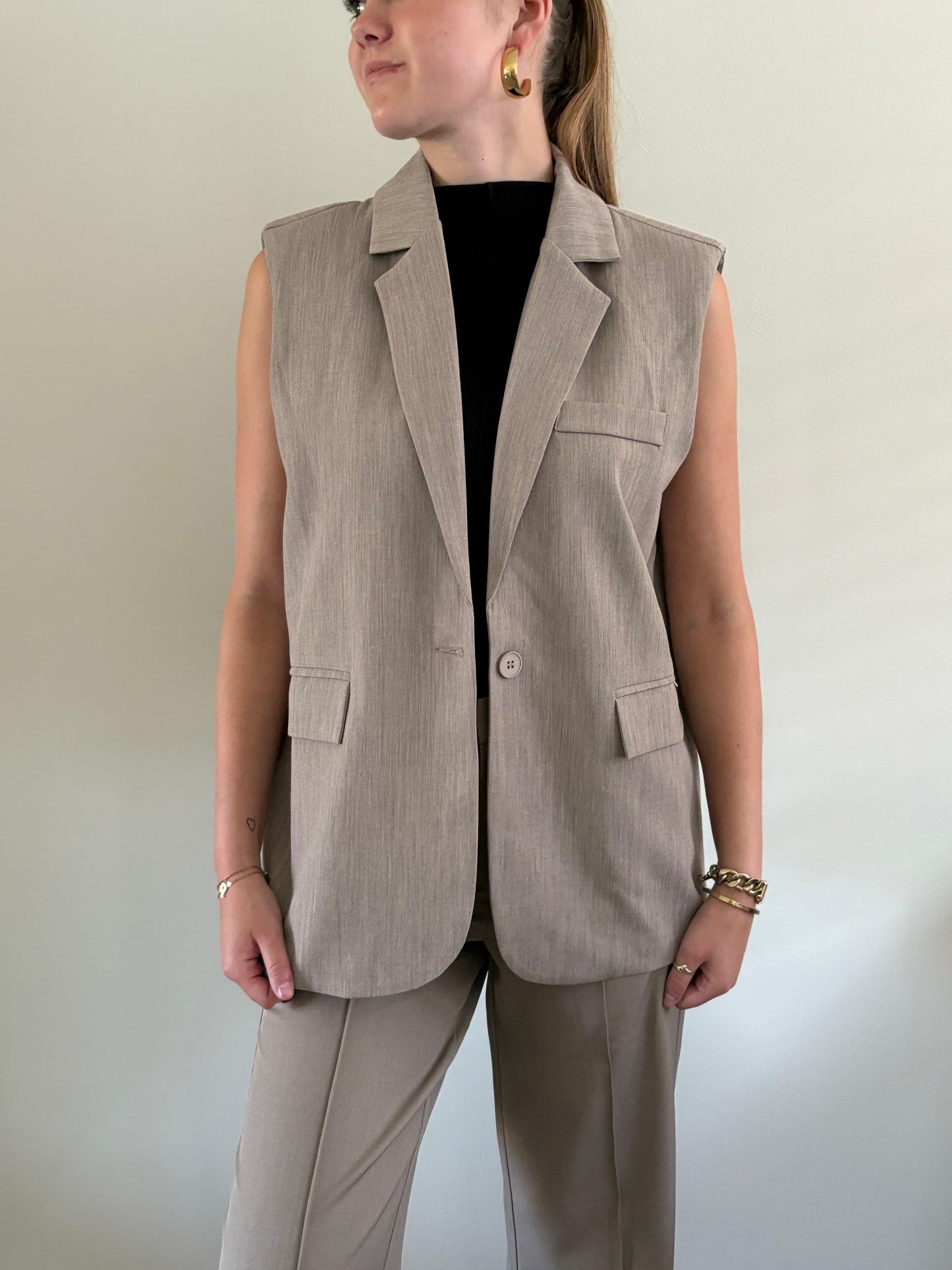 Gilet met split | taupe